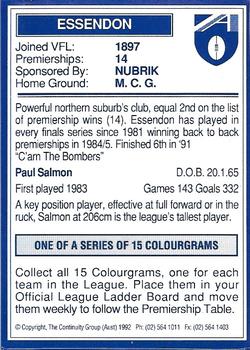 1992 AFL Colourgrams #NNO Paul Salmon Back